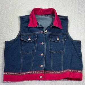 Vintage Baccini Blue Denim Vest with Vibrant Pink Accent size 14/16 100% Cotton